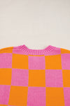 Light Beige Colorblock Checkered Knit Dolman Tee