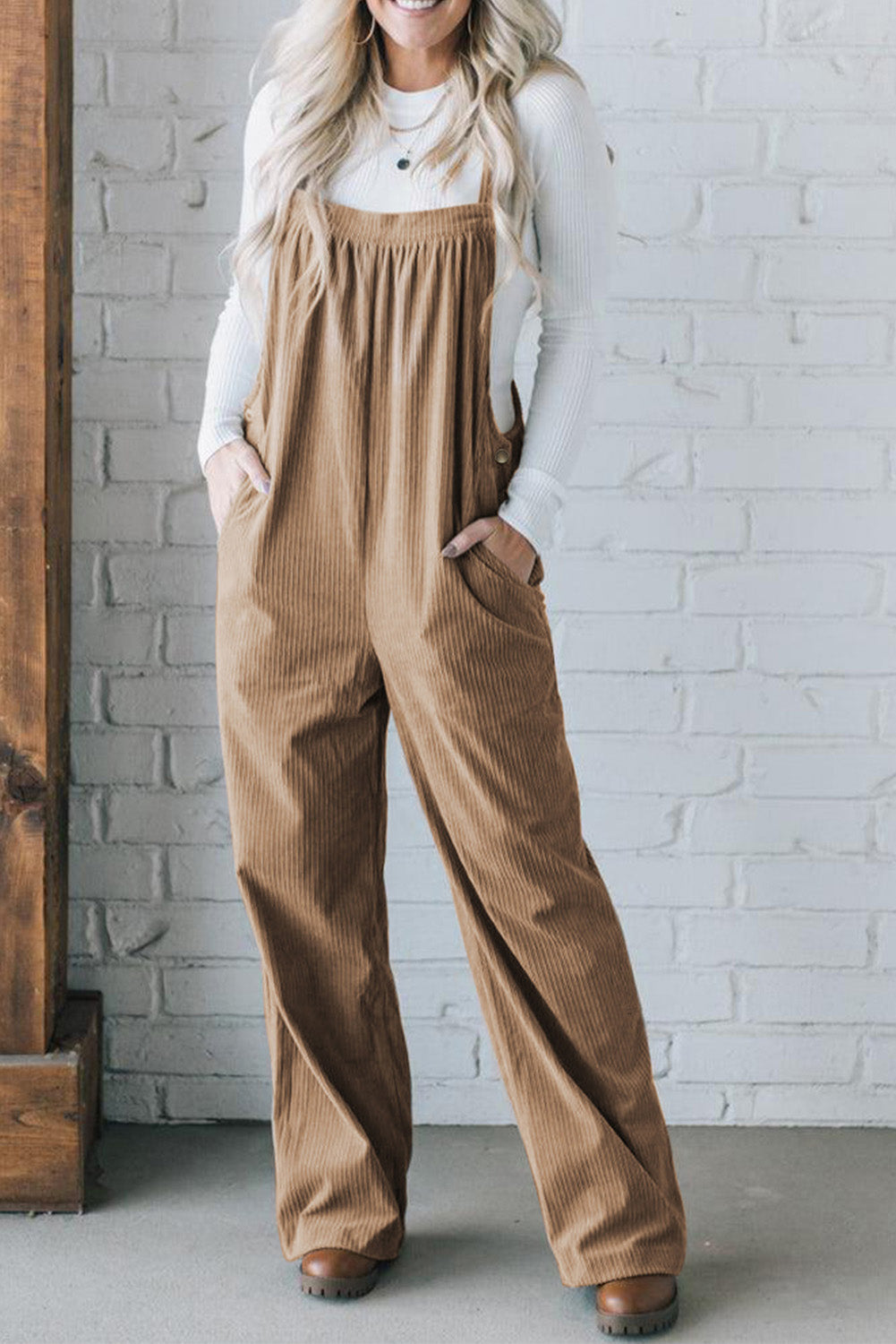 Real Teal Plain Pocketed Loose Fit Corduroy Overalls