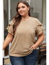 Light French Beige Ruffled Short Sleeve Plus Size Top