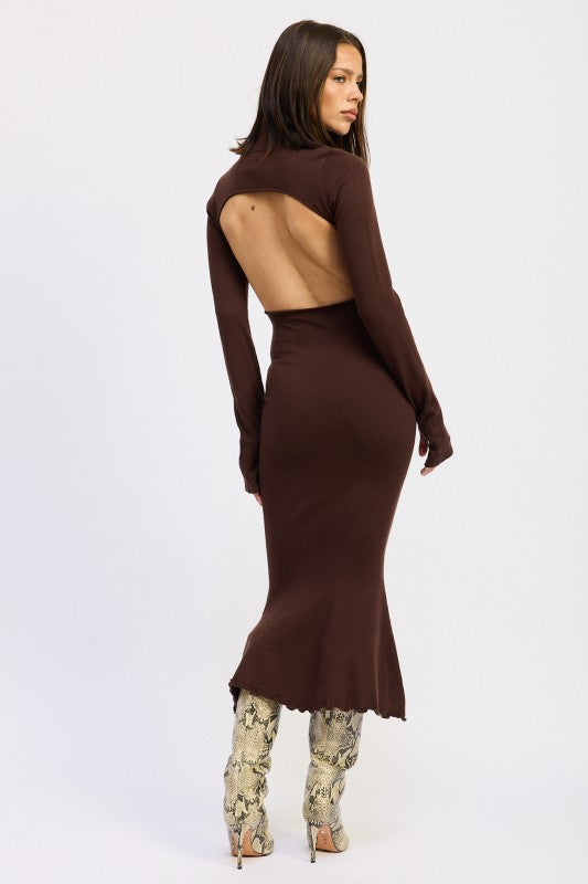 TURTLE NECK MIDI DRESS WITH BACK CUTOUT