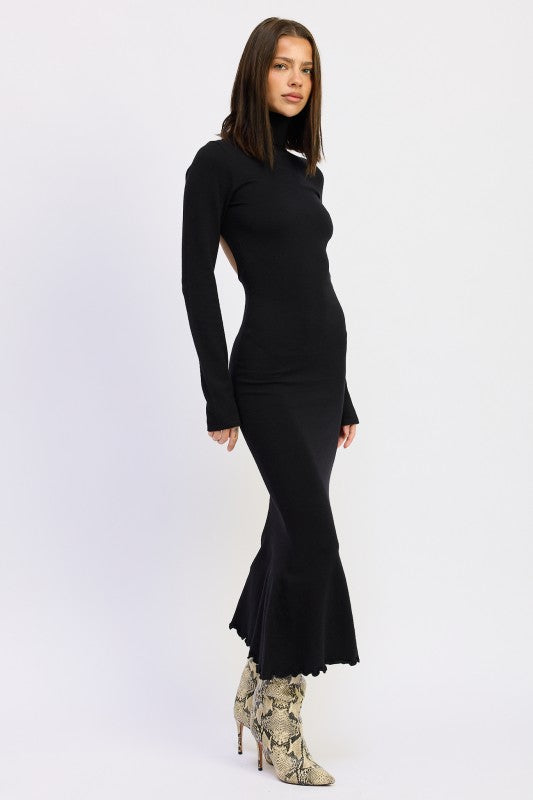 TURTLE NECK MIDI DRESS WITH BACK CUTOUT