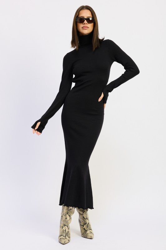 TURTLE NECK MIDI DRESS WITH BACK CUTOUT