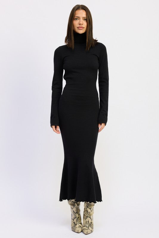 TURTLE NECK MIDI DRESS WITH BACK CUTOUT