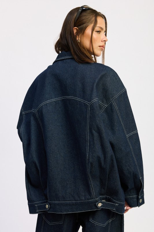 OVERSIZED TWILL BUTTON UP JACKET