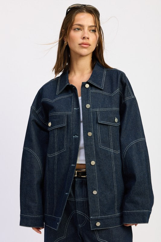 OVERSIZED TWILL BUTTON UP JACKET