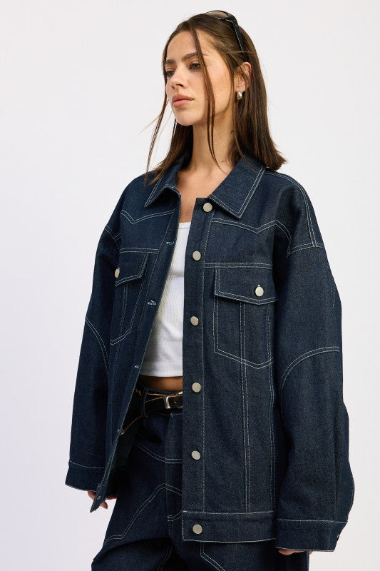 OVERSIZED TWILL BUTTON UP JACKET