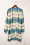 Black Striped Color Block Casual Hollow Cable Knit Cardigan