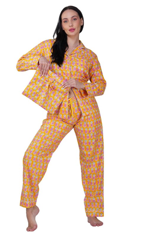Tropical Bliss 3Piece Yellow Pink Pineapple Pajama