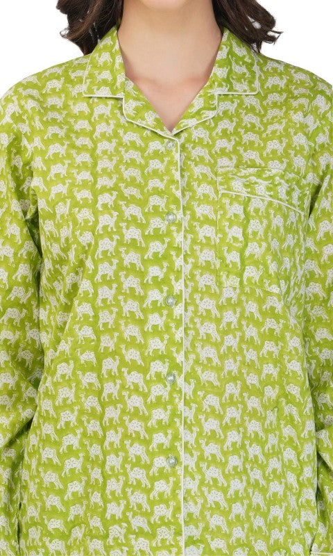 Oasis Mirage: 3-Piece Green Camel Print Pajama Set