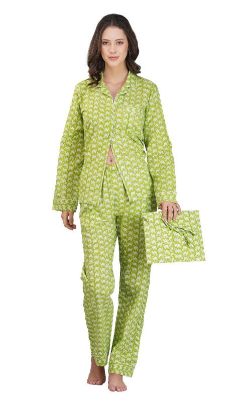 Oasis Mirage: 3-Piece Green Camel Print Pajama Set