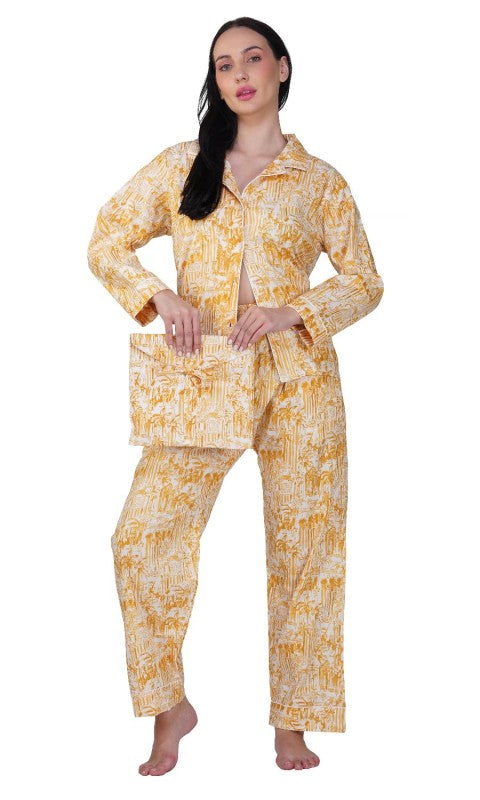 Sunset Palms: 3-Piece Yellow Pajama Set
