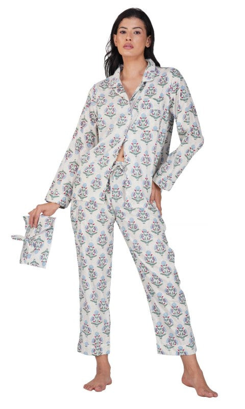 Bloom 3 Piece Women's Block Printed Pajama Set