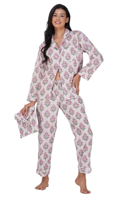 Bloom 3 Piece Women's Block Printed Pajama Set