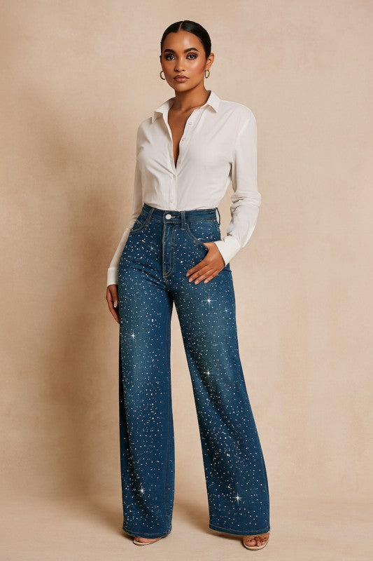 Wide Leg Rhinestone Jean