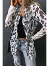 White Leopard Print Casual Open Front Cardigan