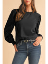 Black Eyelet Embroidered Patchwork Sleeve Ribbed Sweatshirt