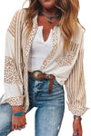 Sky Blue Leopard Striped Patchwork Button-up Shirt