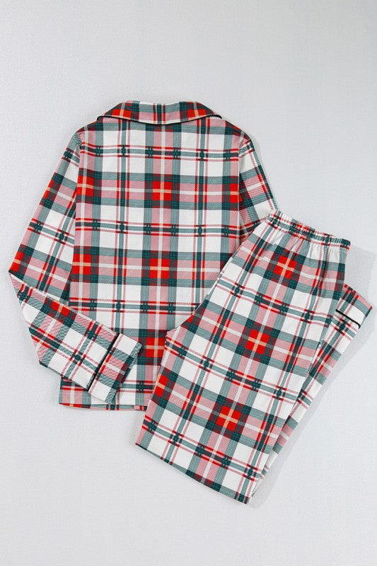 Christmas Plaid Two Piece Long Sleeve Pajamas Set
