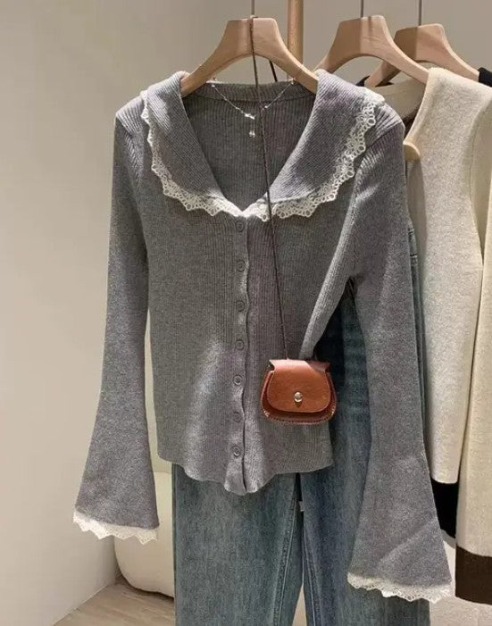 Lace Trim  Knit Cardigan