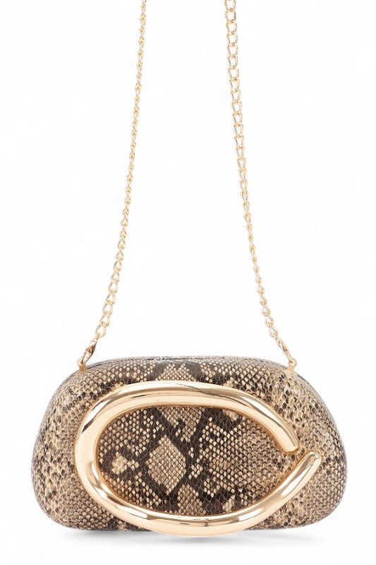 Iconic Faux Leather Metal Handle Box Clutch