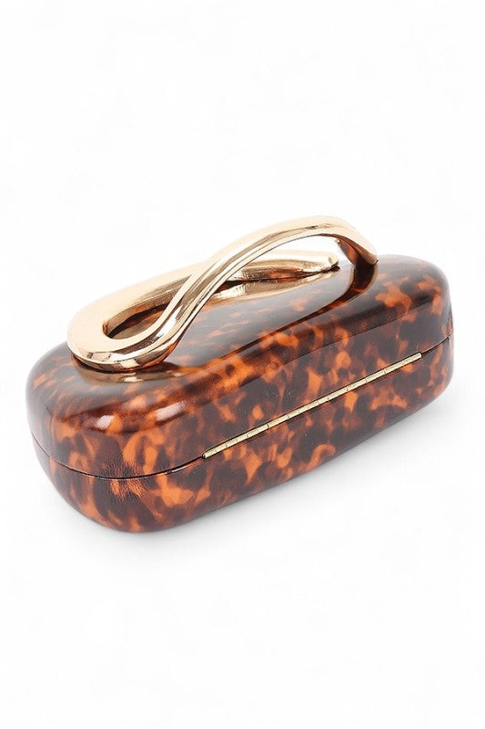 Iconic Faux Leather Metal Handle Box Clutch