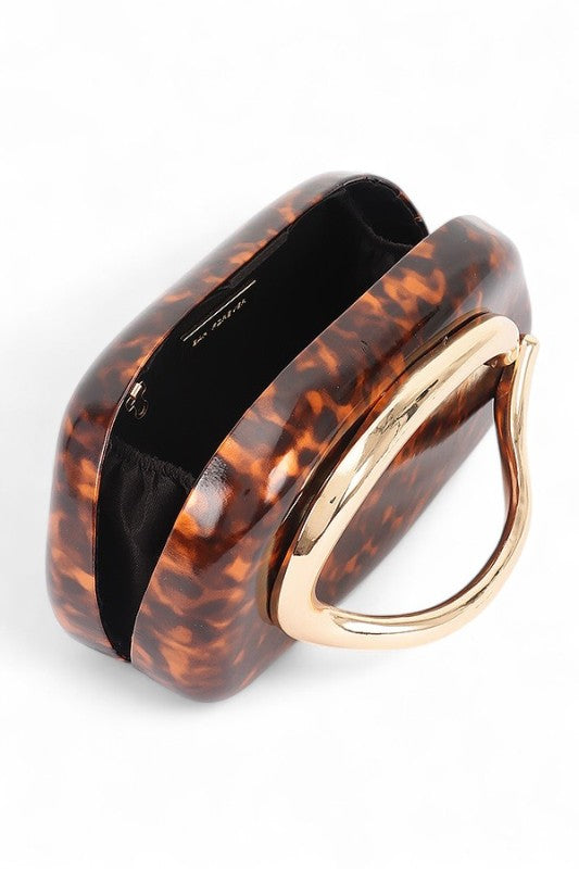 Iconic Faux Leather Metal Handle Box Clutch