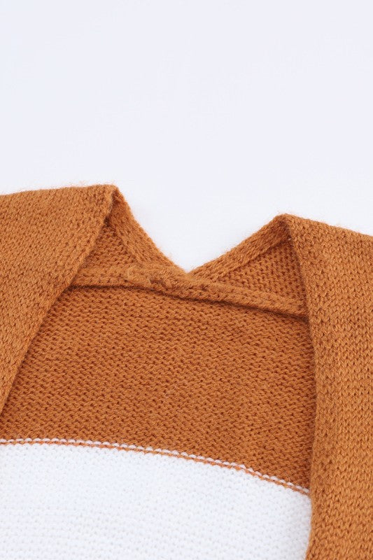 Multicolor Colorblock Open Front Knit Cardigan