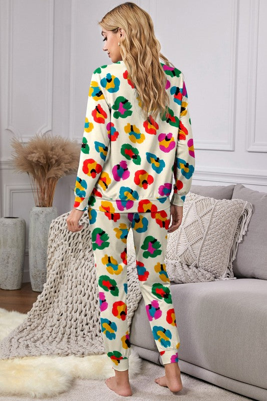 Apricot Leopard Long Sleeve Top Pants Lounge Set