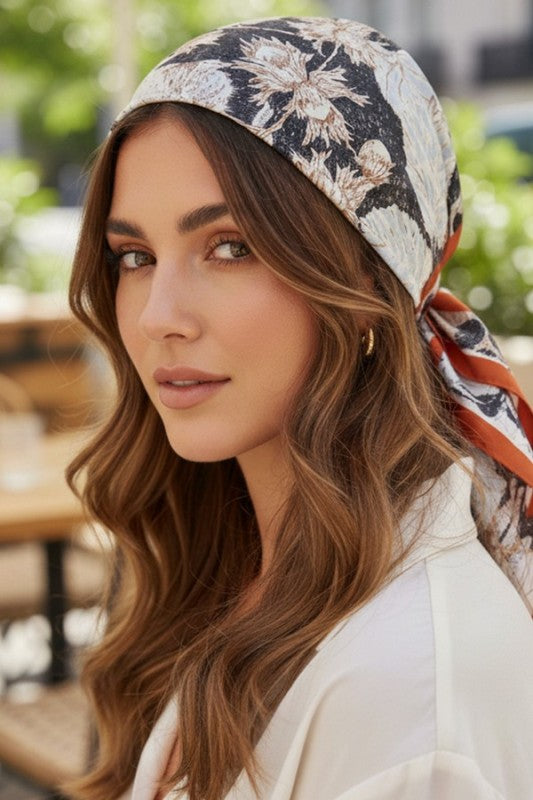Floral Printed Silky Square Scarf