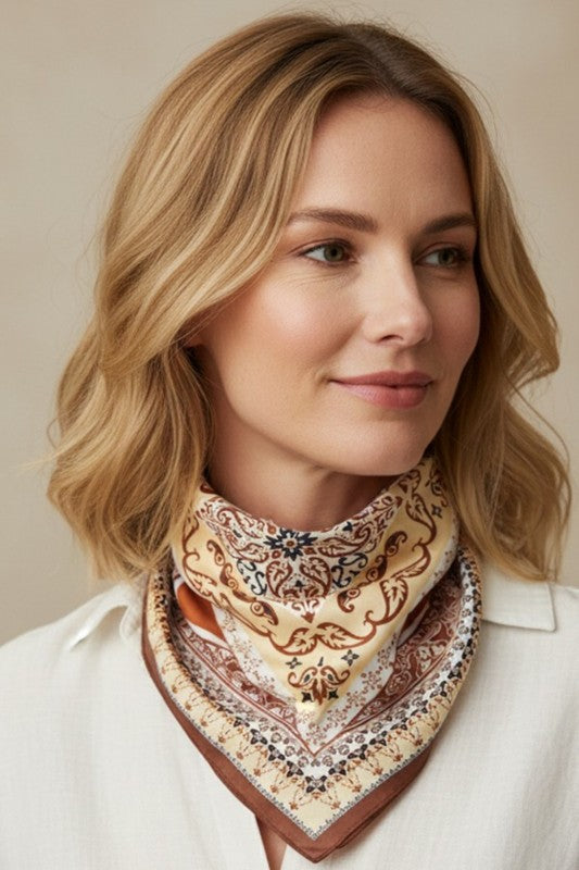 Oriental Arabesque Printed Bandana Square Scarf