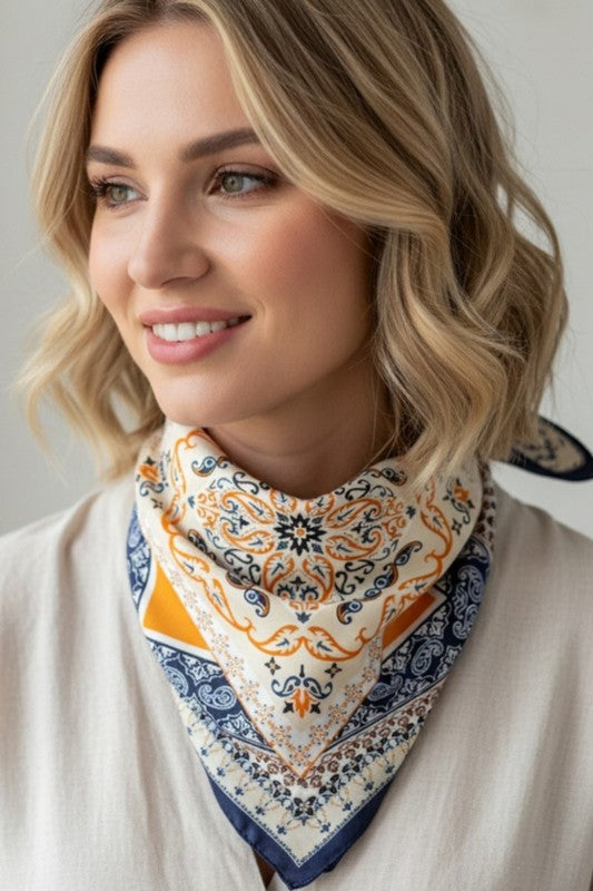 Oriental Arabesque Printed Bandana Square Scarf