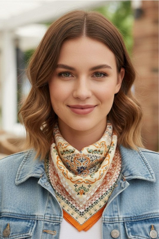 Oriental Arabesque Printed Bandana Square Scarf