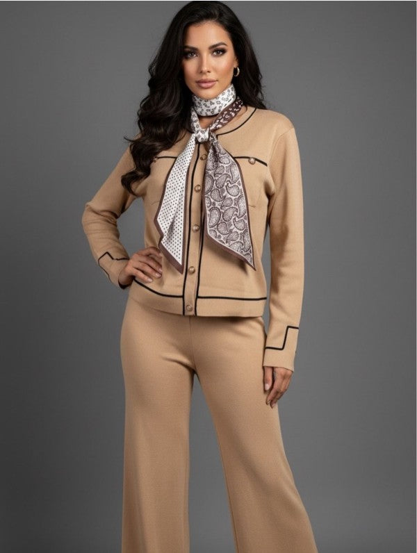 Knit Tailored Ensemble Cardigan & Wide Leg Pants