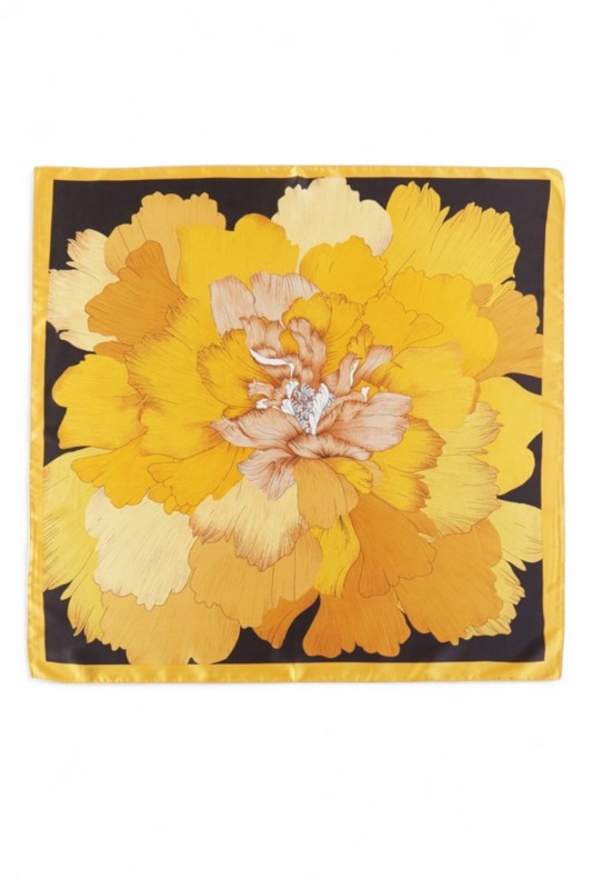 Peony Flower Print Silky Square Scarf
