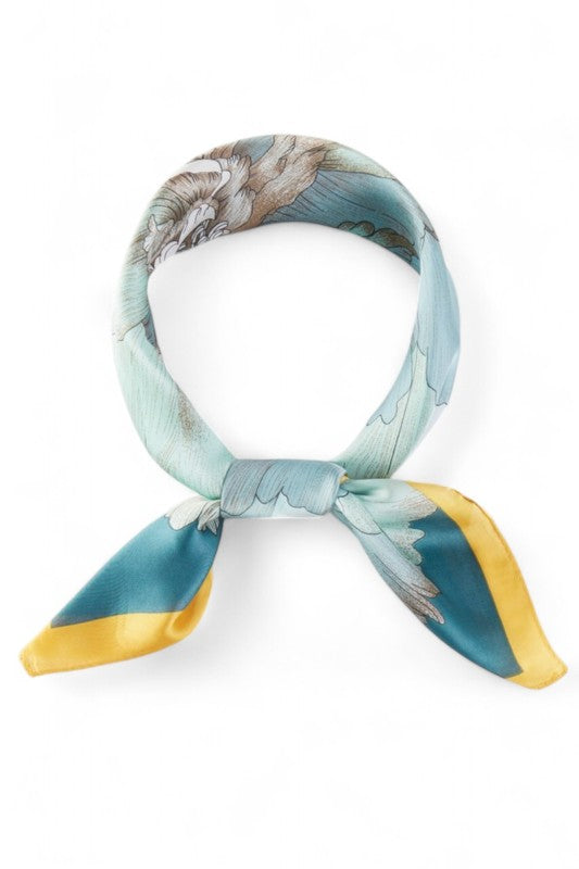Peony Flower Print Silky Square Scarf