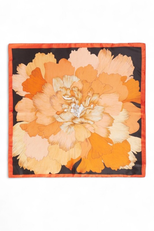 Peony Flower Print Silky Square Scarf