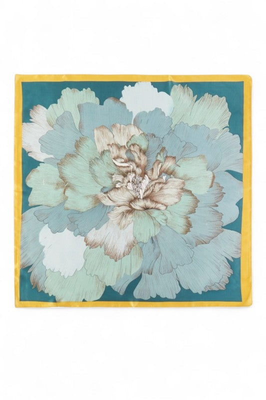 Peony Flower Print Silky Square Scarf