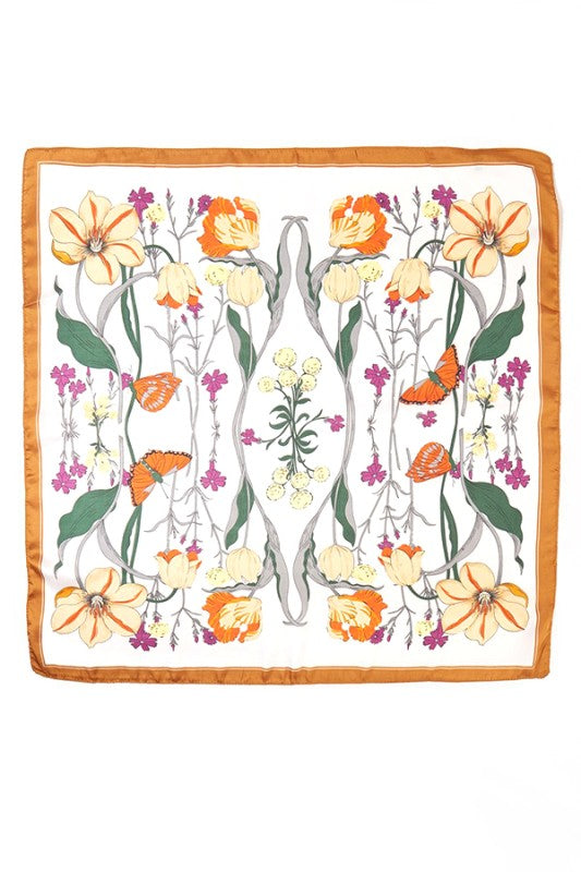 Flower Drawing Print Silky Square Scarf