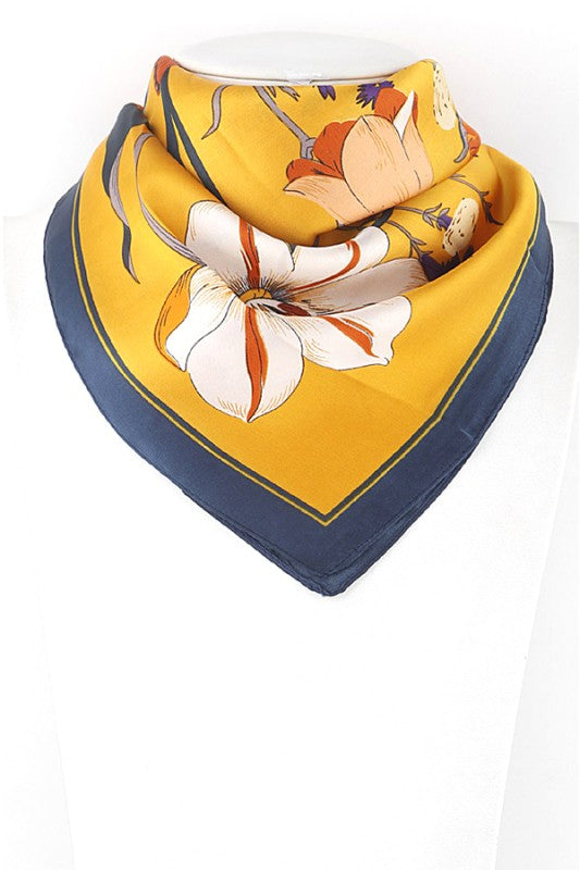 Flower Drawing Print Silky Square Scarf