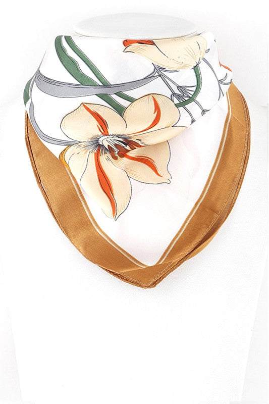 Flower Drawing Print Silky Square Scarf