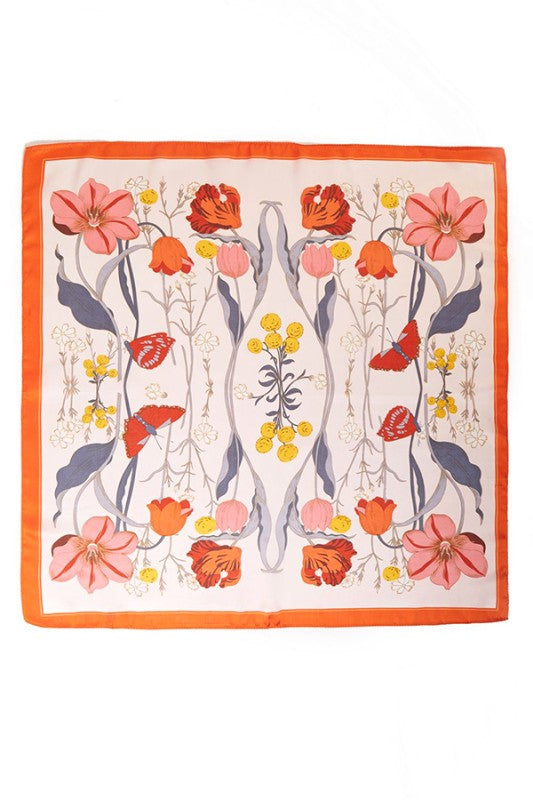 Flower Drawing Print Silky Square Scarf