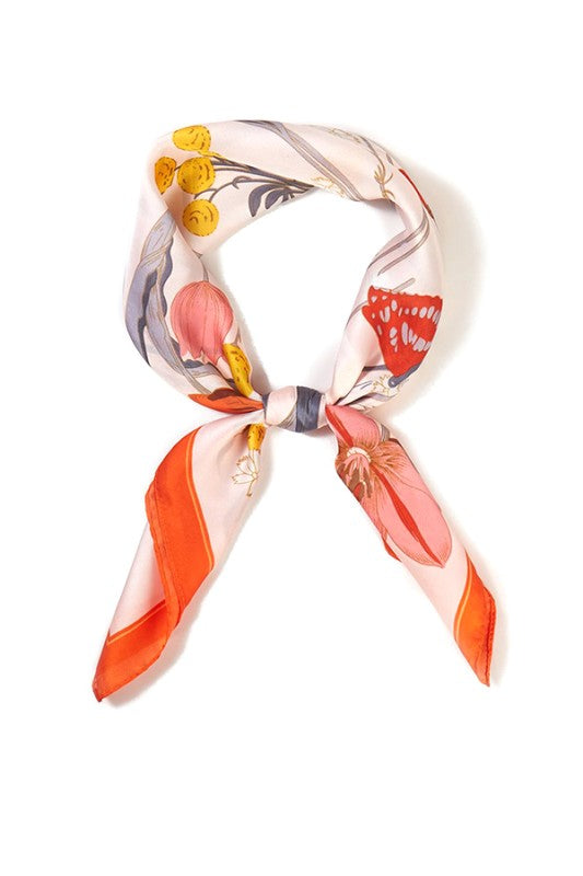 Flower Drawing Print Silky Square Scarf