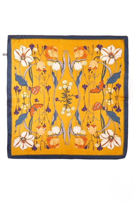 Flower Drawing Print Silky Square Scarf