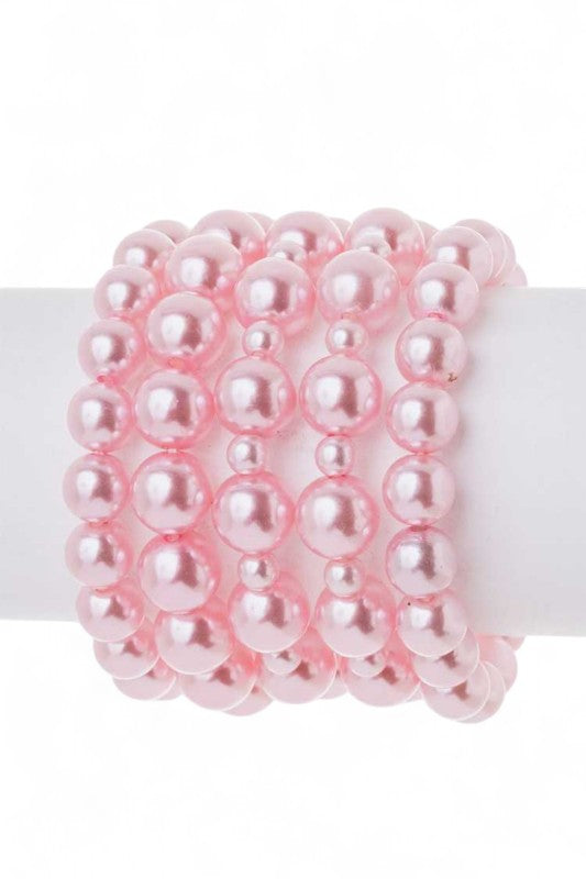 5 Strands 10MM Pearls Stretch Bracelet Set