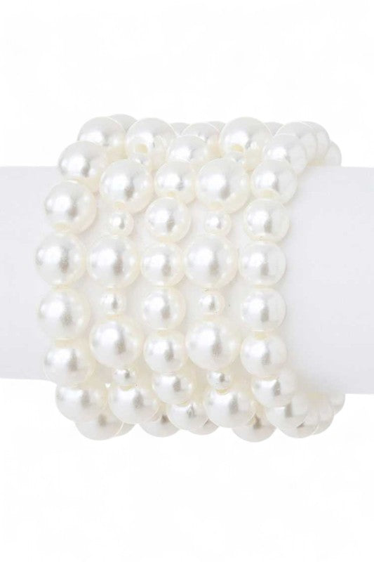 5 Strands 10MM Pearls Stretch Bracelet Set