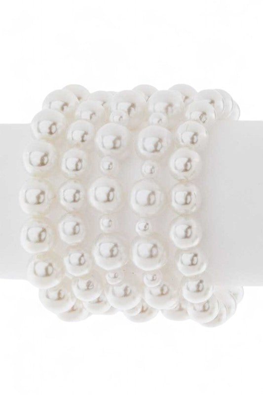 5 Strands 10MM Pearls Stretch Bracelet Set