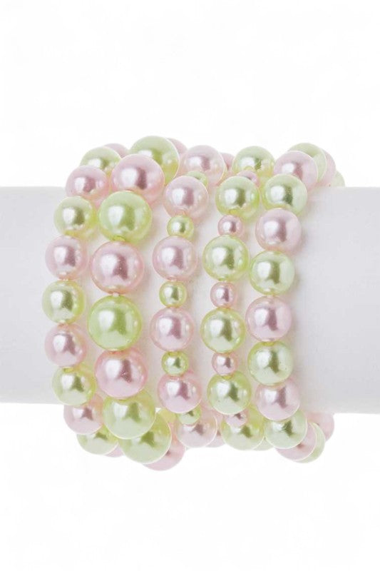5 Strands 10MM Pearls Stretch Bracelet Set