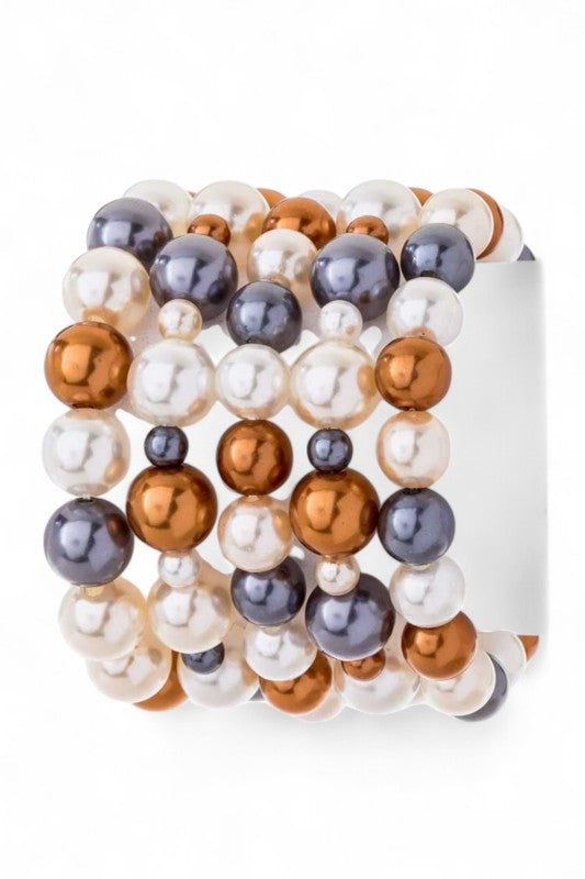 5 Strands 10MM Pearls Stretch Bracelet Set