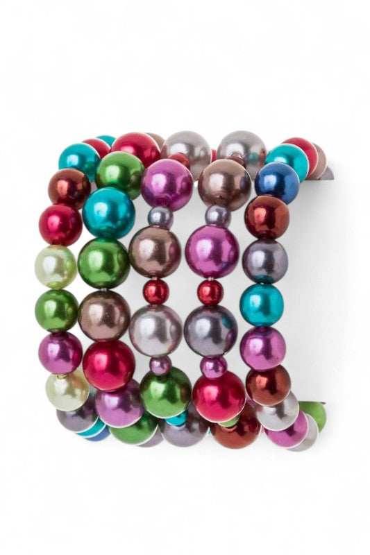 5 Strands 10MM Pearls Stretch Bracelet Set