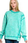 Zenana Acid Wash Exposed-seam Fleece Sweatshirt
